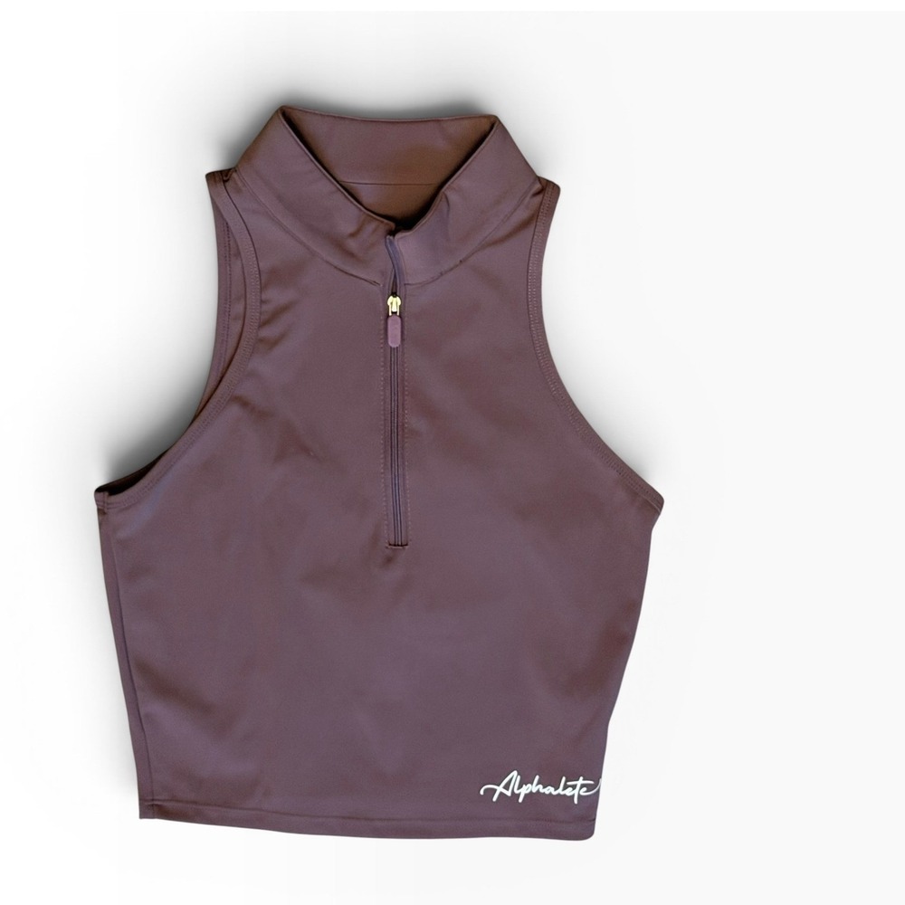 Alphalete Pulse Quarter Zip High Neck Athletic Crop Top Plum Purple Size Small